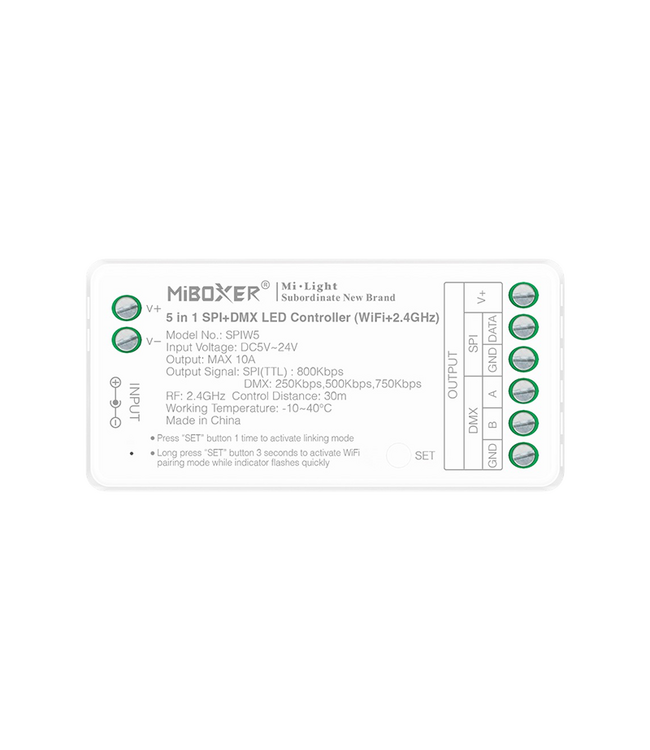 Miboxer SPIW5 - SPI / Digital LED Strip Controller | 5in1 Mono /  CCT /RGB / RGBW / RGBCCT | Max 10A | Wifi + 2.4Ghz + DMX