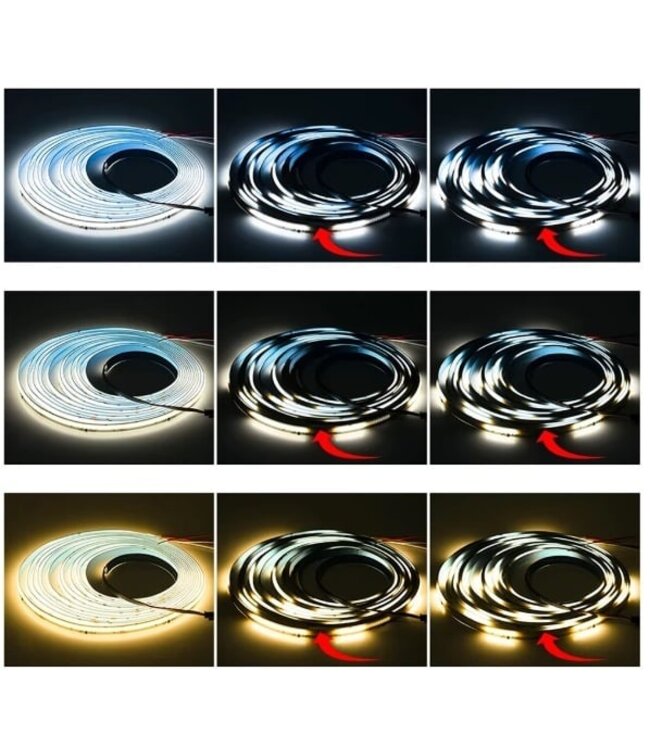 Premium SPI/Digital Led Strip ROL 5 Meter COB, CRI90, 11w/m, 420 led/m, 900Lm/m, 24v, IP20, 10mm, 3 Jaar garantie