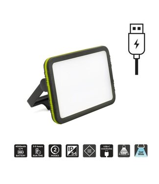 Oplaadbare Werklamp / Floodlight met Magneet, 1000 Lumen, 2 Lichtstanden, Tot 5 Branduren, IK05, IP54, 120 graden Stralingshoek, 2 Jaar Garantie