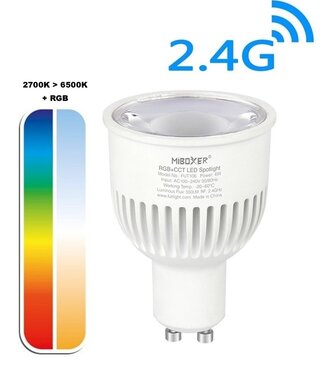 MiBoxer GU10 LED Spot 6w RGB + CCT, 2.4Ghz, 550 Lumen, 2 Jaar Garantie  - FUT106