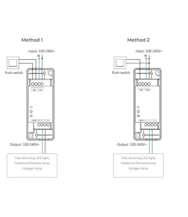Miboxer Draadloze Triac LED Dimmer, Met Trekontlasting, Zigbee 3.0 + 2.4GHz, Max 500 watt - TRI-PZ