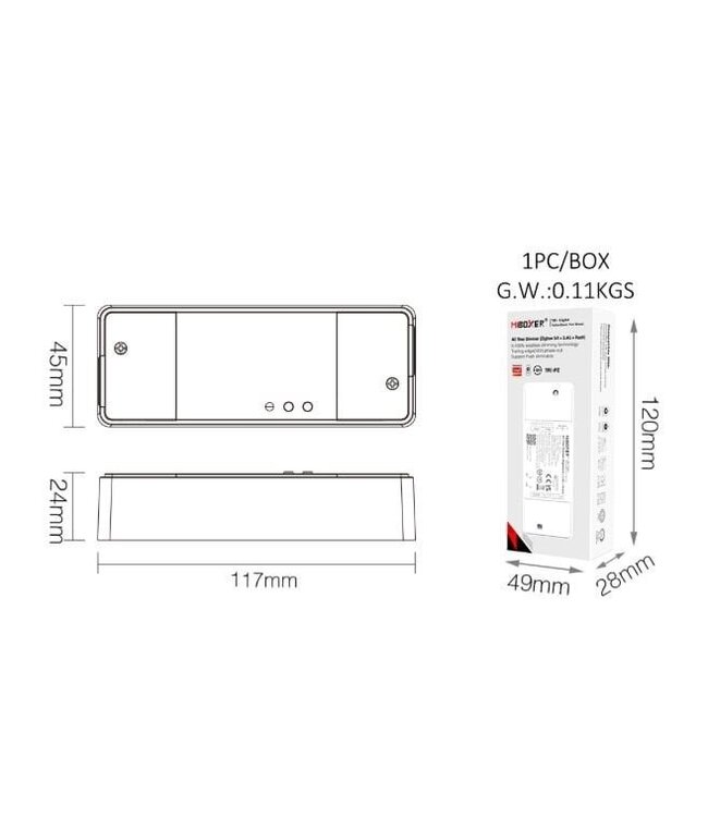 Miboxer Draadloze Triac LED Dimmer, Met Trekontlasting, Zigbee 3.0 + 2.4GHz, Max 500 watt - TRI-PZ