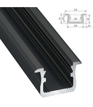 Infrees Aluminium Led Strip Profiel  Norman | Zwart |  21x9,3mm | Tot 2 Meter leverbaar