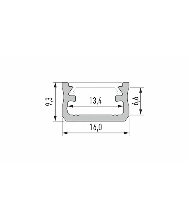 Standaard Aluminium Led Strip Profiel  Norman | INOX |  16x9,3mm | Tot 2 Meter leverbaar