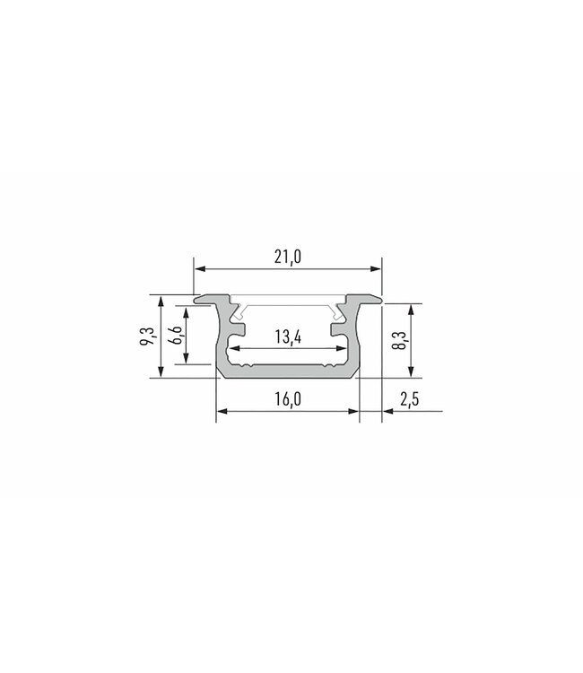Infrees Aluminium Led Strip Profiel  Norman | INOX |  21x9,3mm | Tot 2 Meter leverbaar