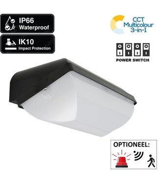 GLW LED Portieklamp ZWART, Wattage switch 5/7/8/10w , 450-900 Lumen, Color Switch (3000/4000/6000K), IP66, IK10, Optioneel: Sensor, 3 Jaar Garantie