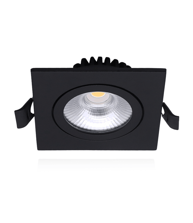 Inbouw LED Spot 6w Flat Vierkant, 400 Lumen, CCT Switch (2700K/3000K/4000K), Kantelbaar, IP65, Dimbaar, CRI90, Zwart Armatuur, Gatmaat 68-72mm, 2 Jaar Garantie