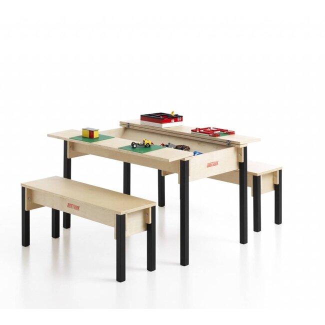 JunkTrunk  Kinderspieltisch Holz mit 2 Sitzbänken