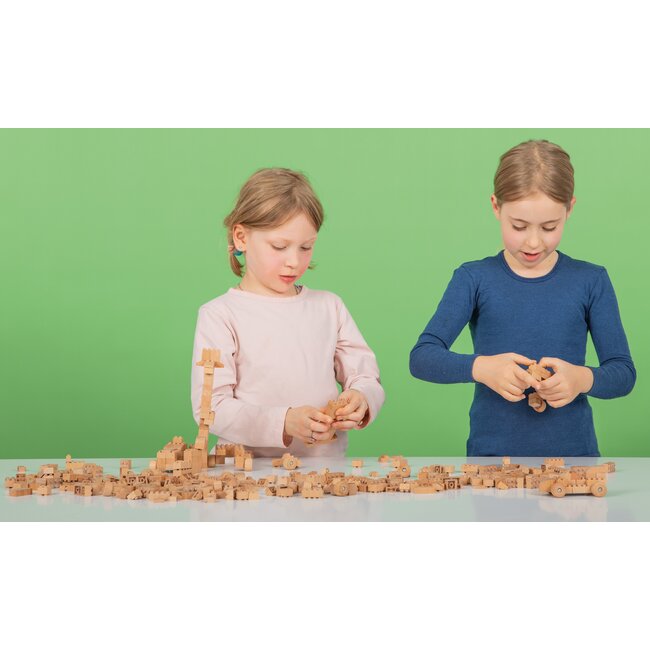 Holzbauklötze FabBrix 300 Stück Holz Klemmbausteine