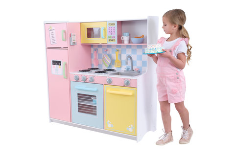 Spielküche rosa aus Holz - Kinderküche pastell
