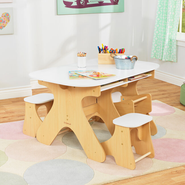 Kidkraft Bastel & Mal Kindertisch mit Aufbewahrung und 4 klappbaren Stühlen