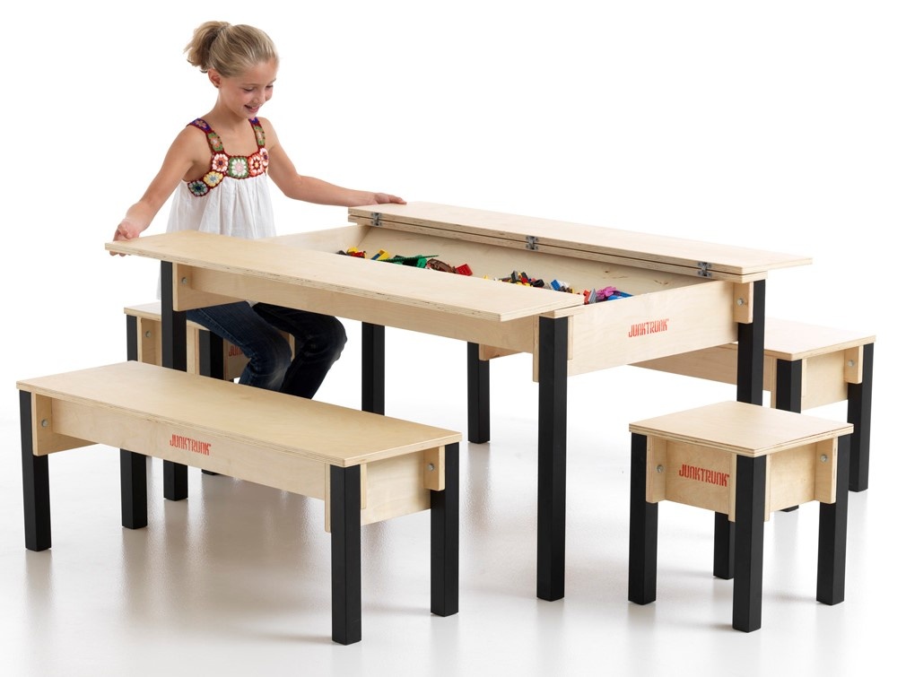 Kindertisch mit Stauraum und Stühlen - Kinder Spieltische mit Aufbewahrung aus Holz
