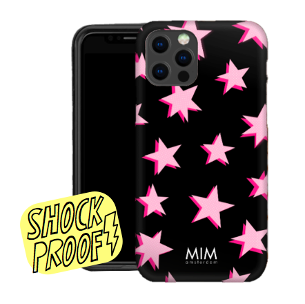 Zwart softcase iPhone hoesje met roze sterren | MIM Amsterdam