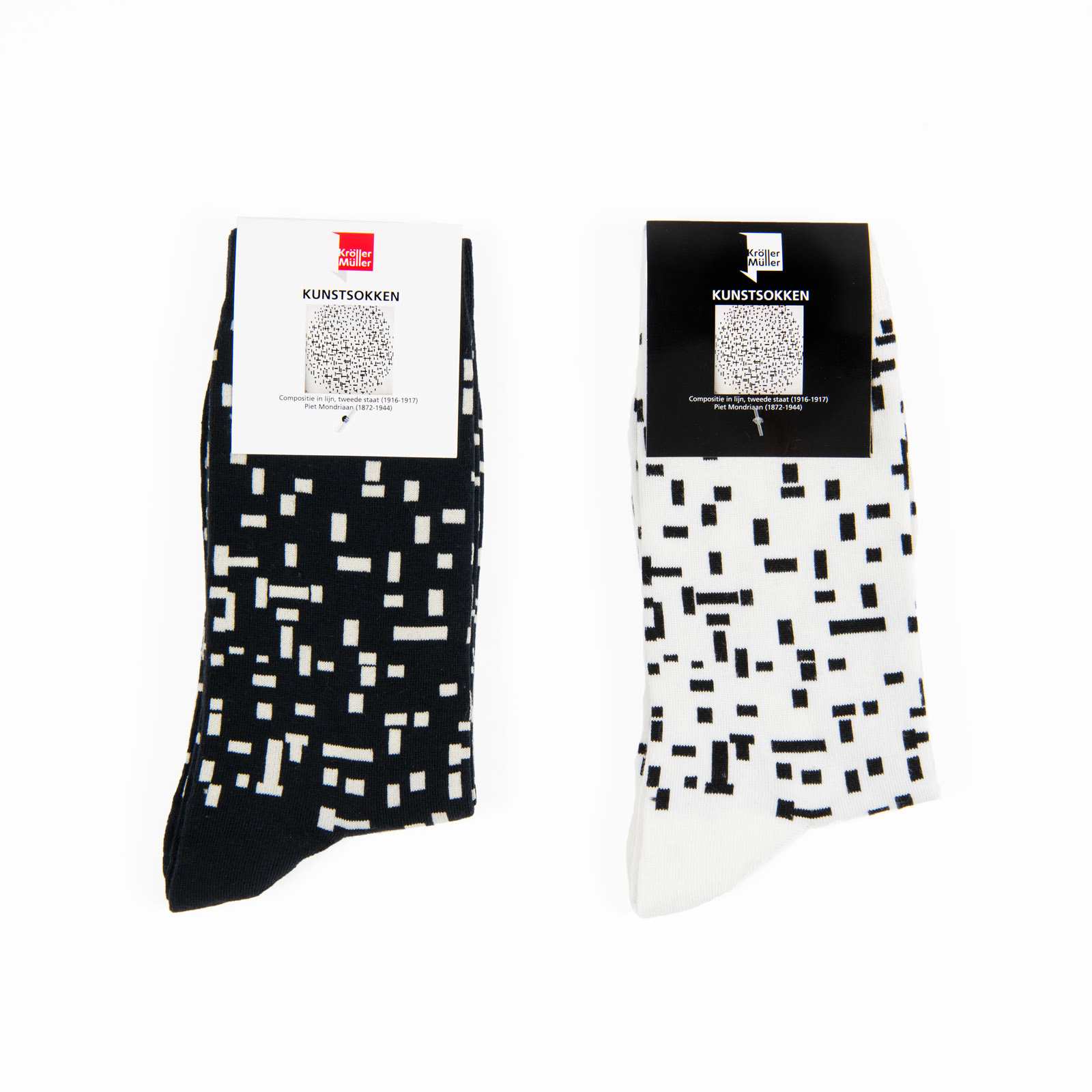 Sokken Mondriaan zwart wit set van twee