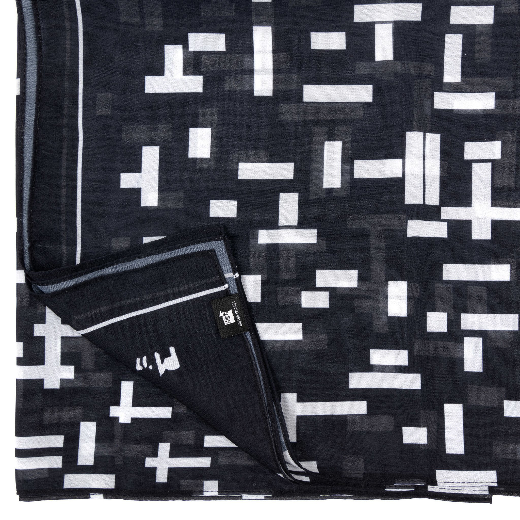 Sjaal Mondriaan zwart Compositie in lijn, tweede staat