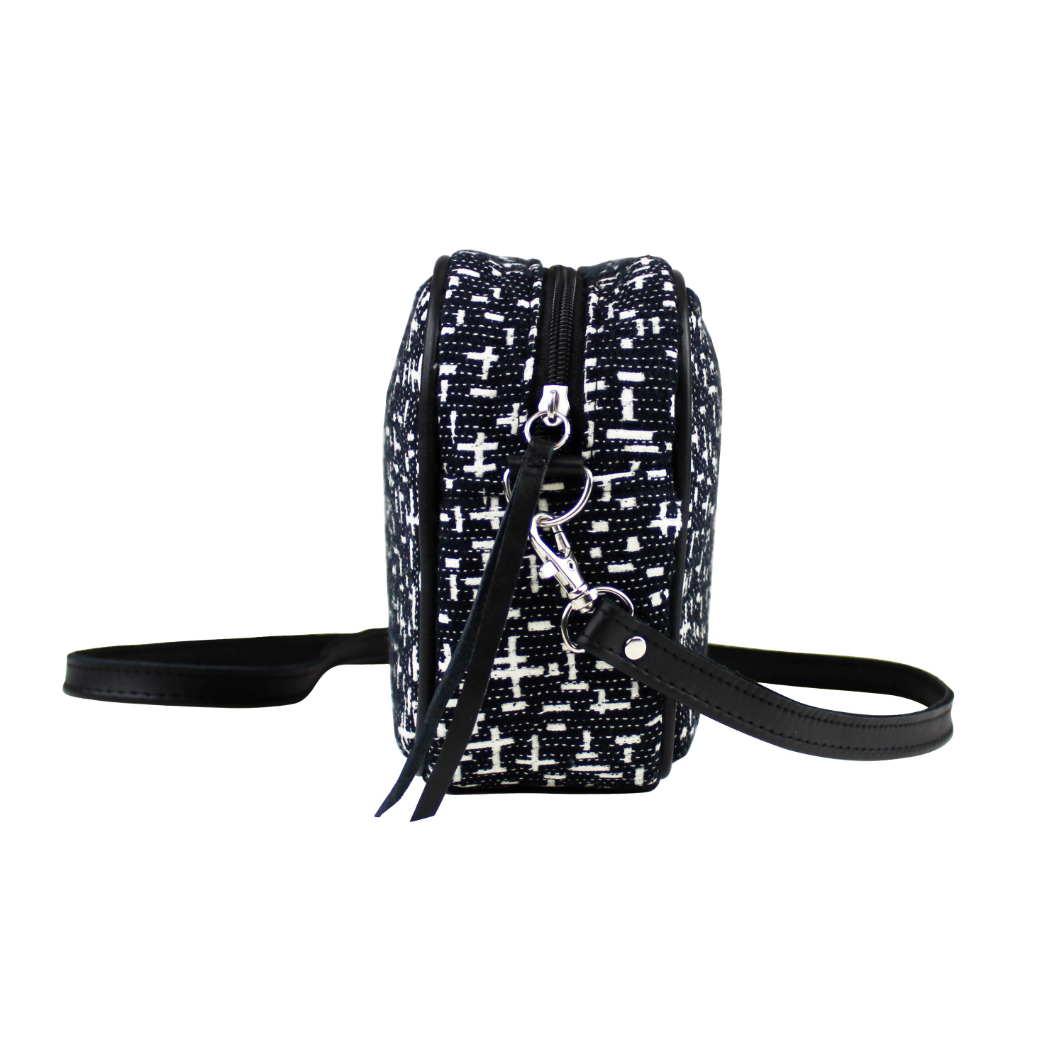 Crossbody tas Mondriaan zwart met dun lederen band