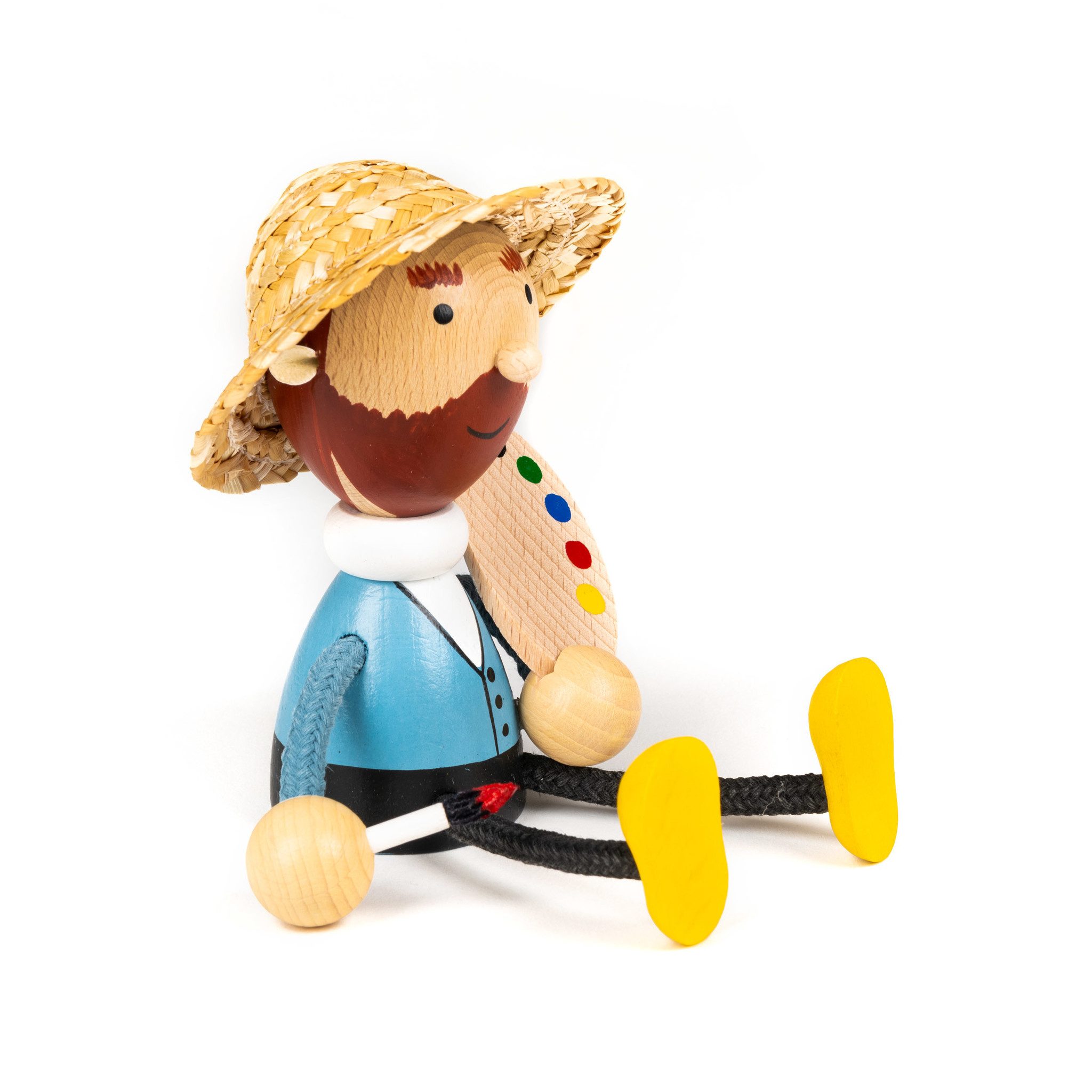Houten pop Van Gogh met veer