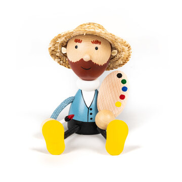 Wooden puppet Van Gogh on a Spring
