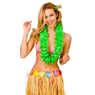 Hawaii slinger groen grote bloemen (9.5cm)