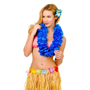 Hawaii slinger blauw grote bloemen (11.5cm)