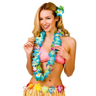 Hawaii slinger blauwe bloemen (8.5cm)