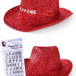 Cowboyhoed glitter rood met stickers