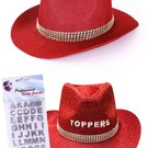 Cowboy hoed rood glitter met stickers