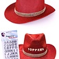 Cowboy hoed rood glitter met stickers