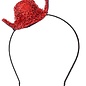 Cowboy hoedje glitter rood op diadeem