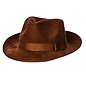 Bruine suede fedora hoed