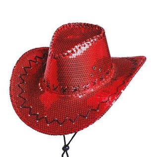 Glitter cowboyhoed rood pailletten