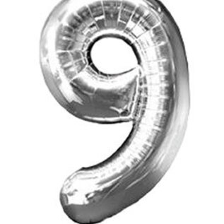 Grote folie opblaascijfer 9 Zilver