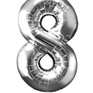 Grote folie opblaascijfer 8 Zilver