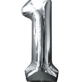 Grote folie opblaascijfer 1 Zilver