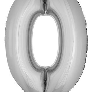 Grote folie cijferballon 0 Zilver