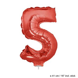Folie cijferballon 5 Rood