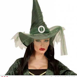 Halloween Groene heksenhoeden met sluier voor heksenjurkjes