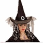 Halloween Zwarte heksenhoeden met sluier en gesp