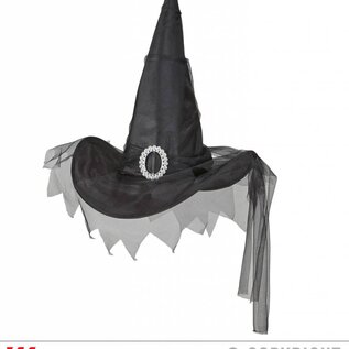 Halloween Zwarte heksenhoeden met sluier en gesp