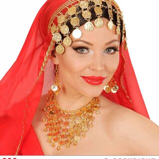Nieuw2015-2016 Oorbellen en halsbandje met gouden muntjes voor carnaval