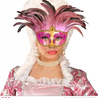 Nieuw2015-2016 Roze oogmaskers met veertjes en steentjes