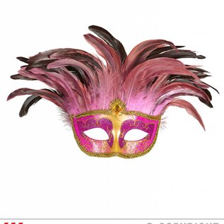 Nieuw2015-2016 Roze oogmaskers met veertjes en steentjes