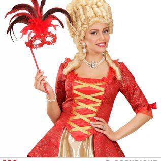 Nieuw2015-2016 Rode oogmasker met veren op stokje met glitters