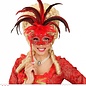 Nieuw2015-2016 Rode oogmasker met veren op stokje met glitters