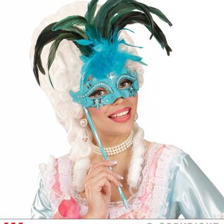 Nieuw2015-2016 Azuur blauwe oogmasker met veren op stokje met glitters