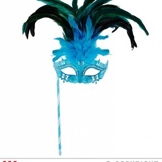 Nieuw2015-2016 Azuur blauwe oogmasker met veren op stokje met glitters