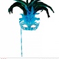 Nieuw2015-2016 Azuur blauwe oogmasker met veren op stokje met glitters