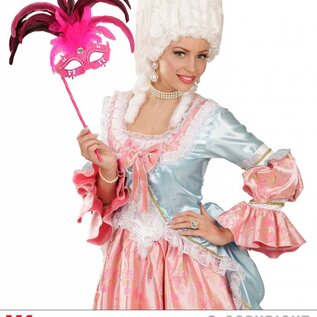 Nieuw2015-2016 Roze oogmasker met veren op stokje met glitters, steentjes en andere versierselen