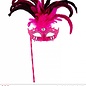 Nieuw2015-2016 Roze oogmasker met veren op stokje met glitters, steentjes en andere versierselen