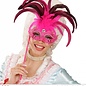Nieuw2015-2016 Roze oogmasker met veren op stokje met glitters, steentjes en andere versierselen